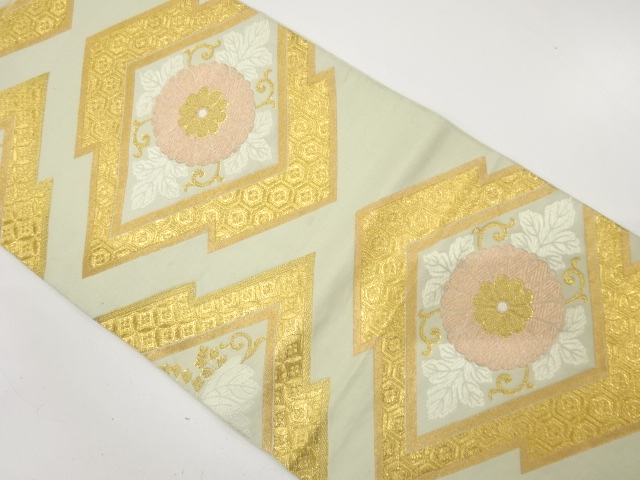 JAPANESE KIMONO / ANTIQUE FUKURO OBI / SILK / WOVEN KIKU & MATSUKAWABISHI